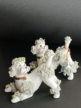 Vintage 1950's Spaghetti Poodles W/Floral Embellishments Set Of 2 Large